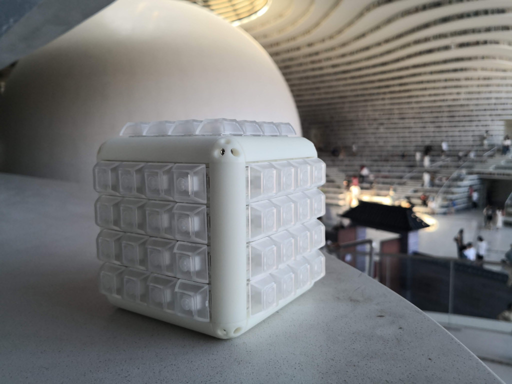 A photograph of the keycube inside the library